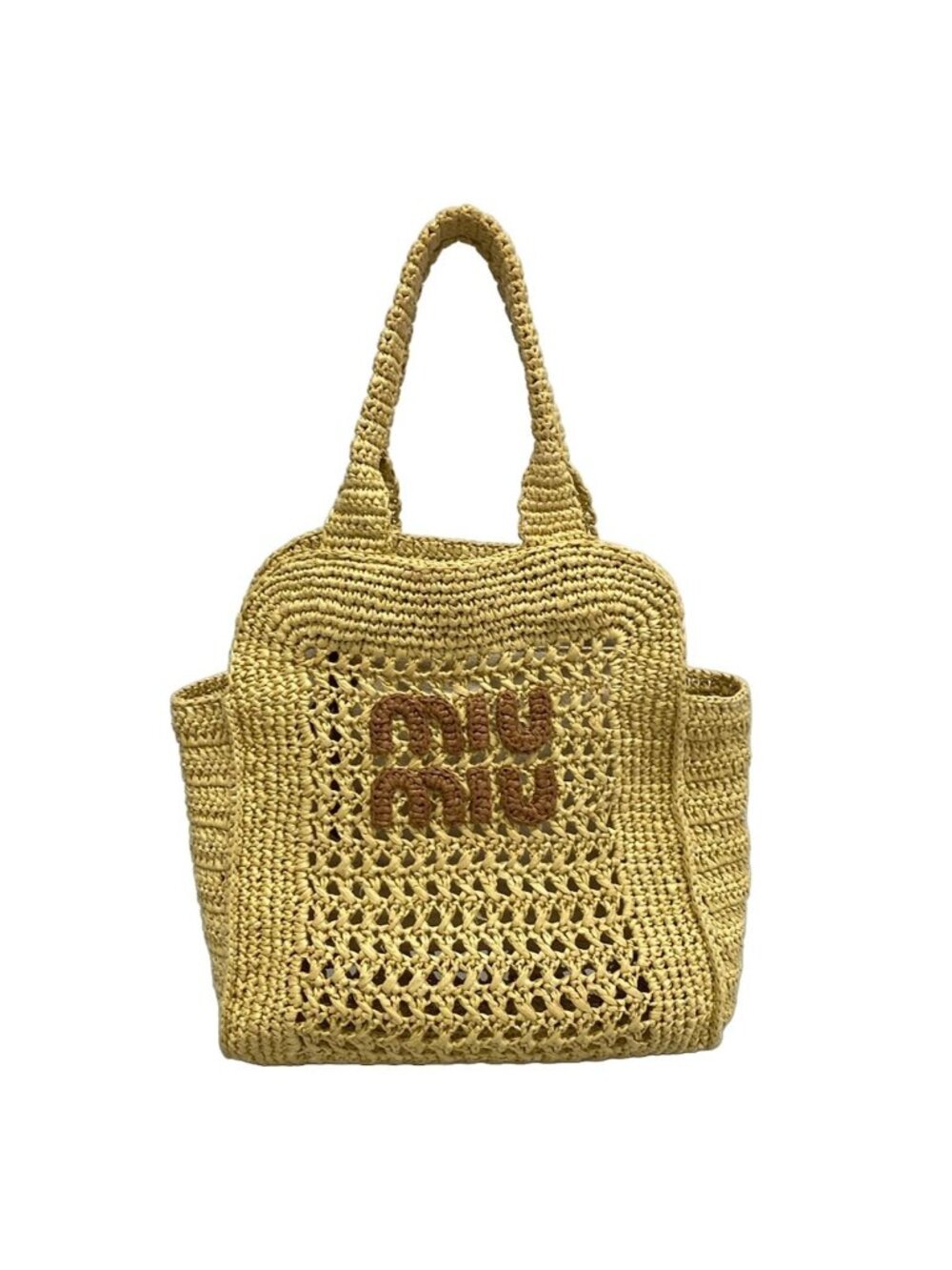 Miu Miu Tote Bag Raffia Effect Woven Beige Brown Basket